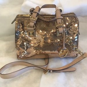 Michel Kors Gold Grayson Sequins Medium Satchel